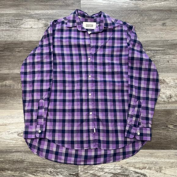 Grayson Purple‎ Navy Blue Womens 3  Large Tartan Plaid Flannel Button Up Shirt - Picture 1 of 8